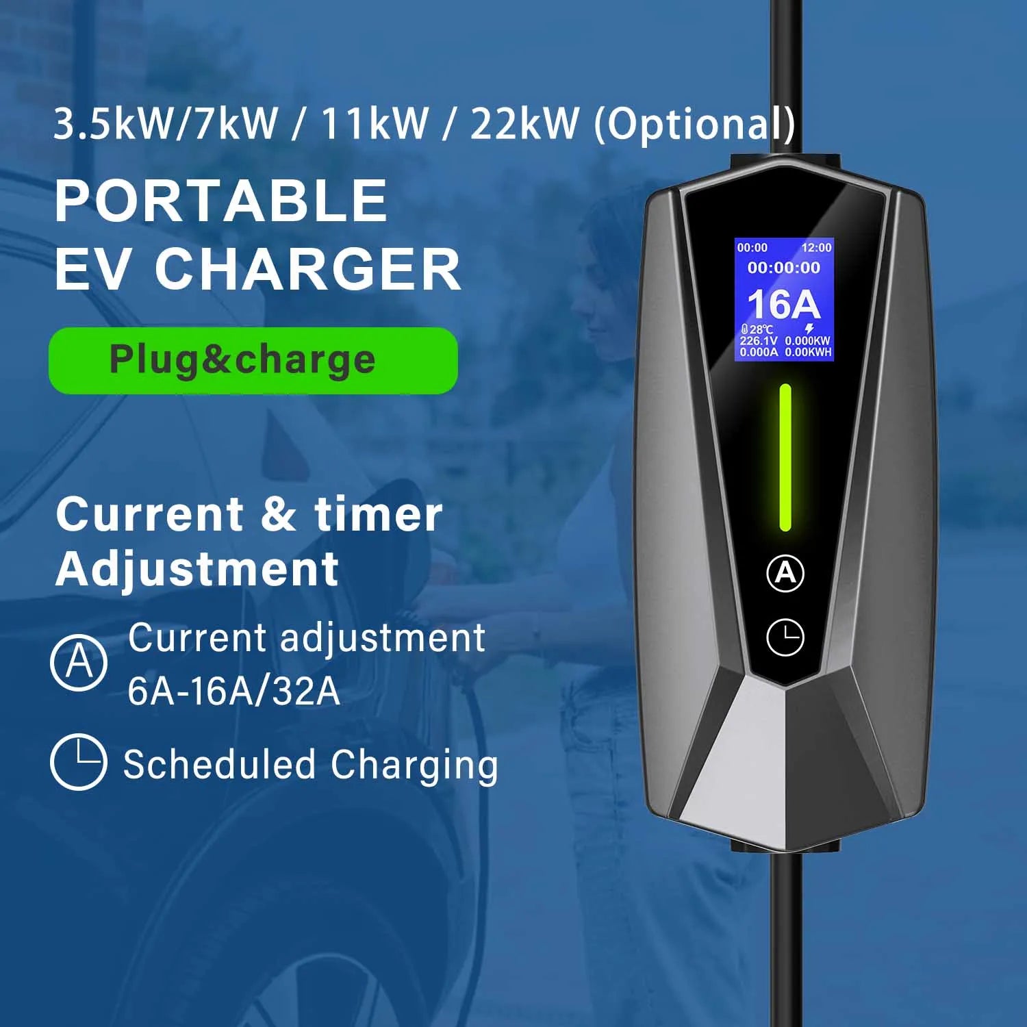 EV Portable Charger Portable Electric Car Charger Mode 2 EVSE Charger 16A 32A 01