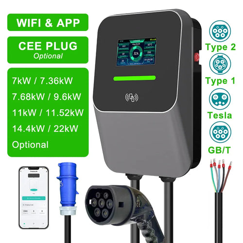 7kW 11kW 22kW AC EV Charger Type 2 Wall Mounted OCPP 1.6 RFID Commercial EV Charging Station 3 Phase 32Ar 01