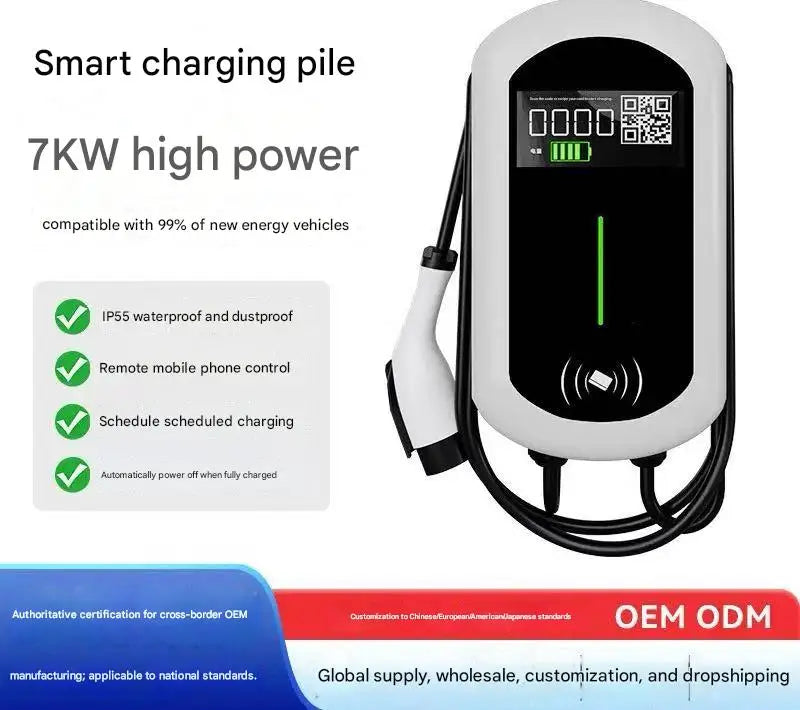 7kW Type 2 EV Charging Station  32A 220V Wall-Mounted Home/Commercial Charger (OCPP Compatible)