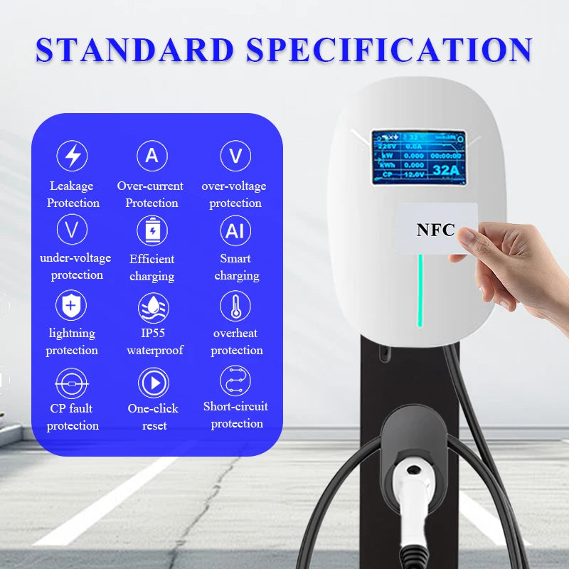 Future Energy 22kW AC EV Charger Type 2 Wall Mounted OCPP 1.6 RFID Commercial EV Charging Station...