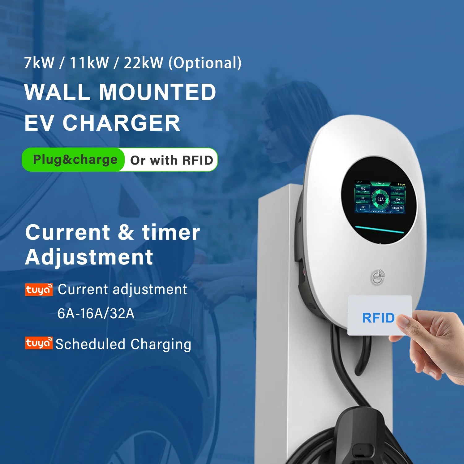 New 7kW-22kW DC EV Charger Type 2 OCPP 1.6 RFID Wallbox Commercial Station 3 Phase 32A