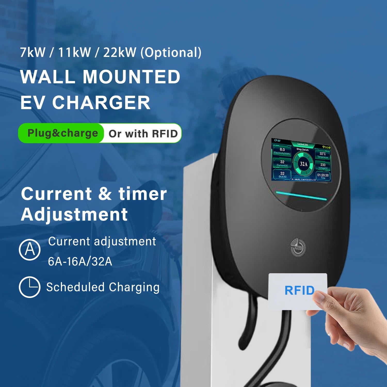 7KW   22kw Type 1  Type 2  OCPP 1.6 RFID Commercial  Station 3 Phase 32A  01