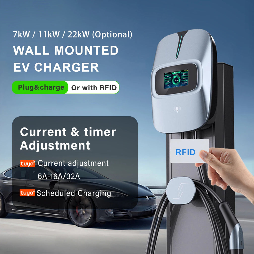 OCPP 1.6 RFID Wallbox Commercial EV Charging Station 7kW-22kW TYPE 2 Interface AC+DC Output Model
