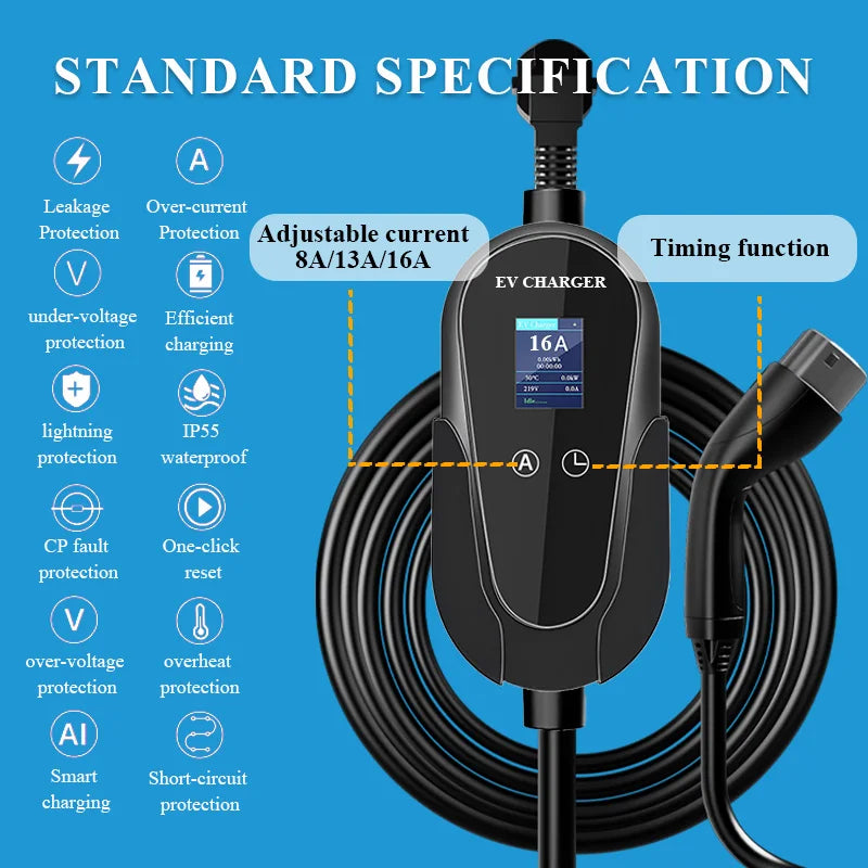 New AC EV Charger Type 2 Wall Mounted OCPP 1.6 RFID Commercial Charging Station 3 Phase 32A 22kW-43kW Portable 2-Year Warranty