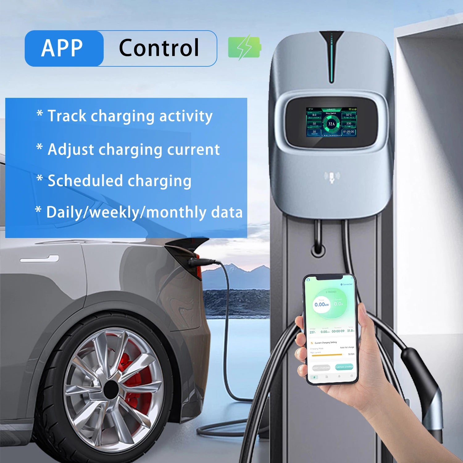 OCPP 1.6 RFID Wallbox Commercial EV Charging Station 7kW-22kW TYPE 2 Interface AC+DC Output Model