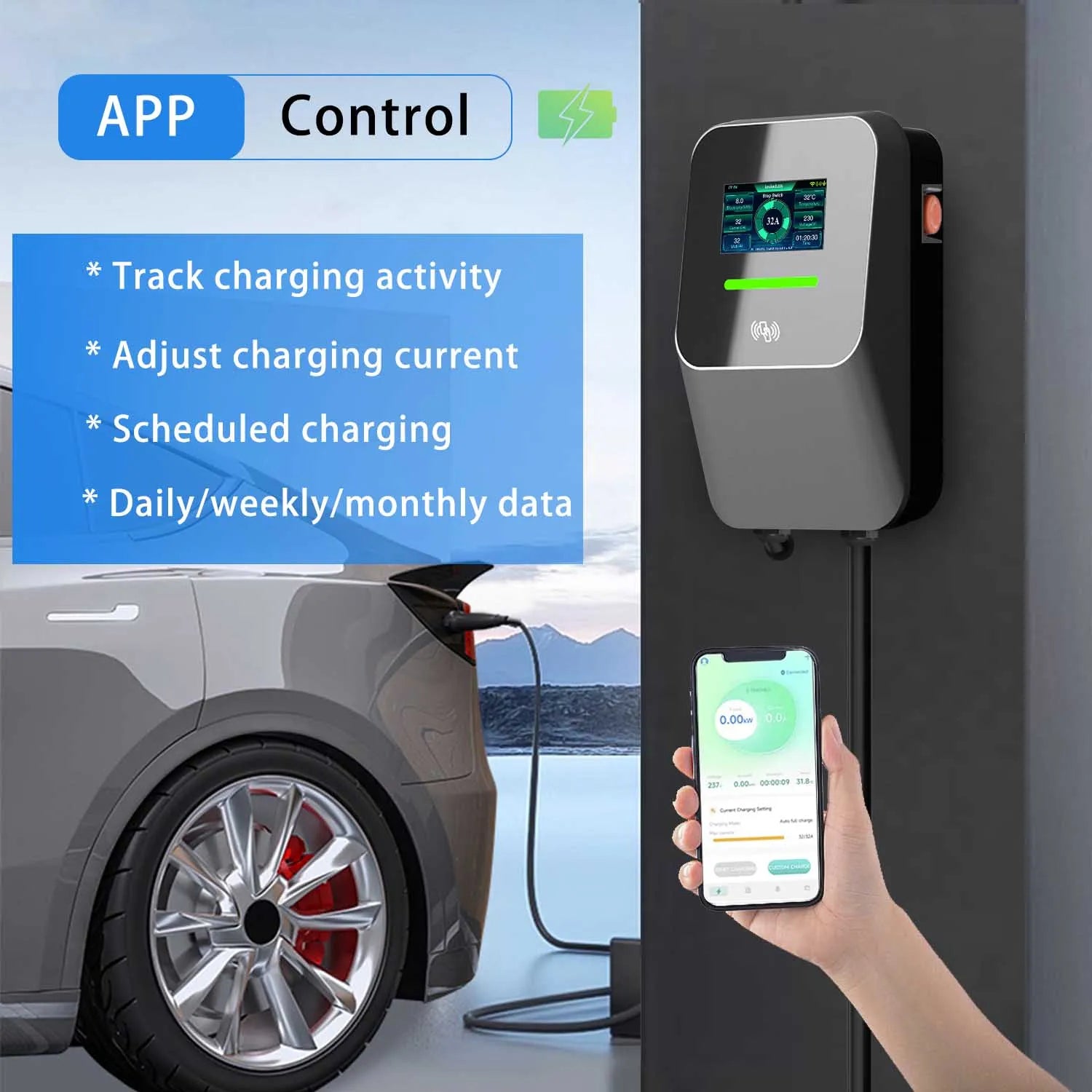 7kW 11kW 22kW AC EV Charger Type 2 Wall Mounted OCPP 1.6 RFID Commercial EV Charging Station 3 Phase 32Ar 01
